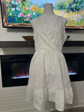 SHEIN White Eyelet Wrap Mini Dress